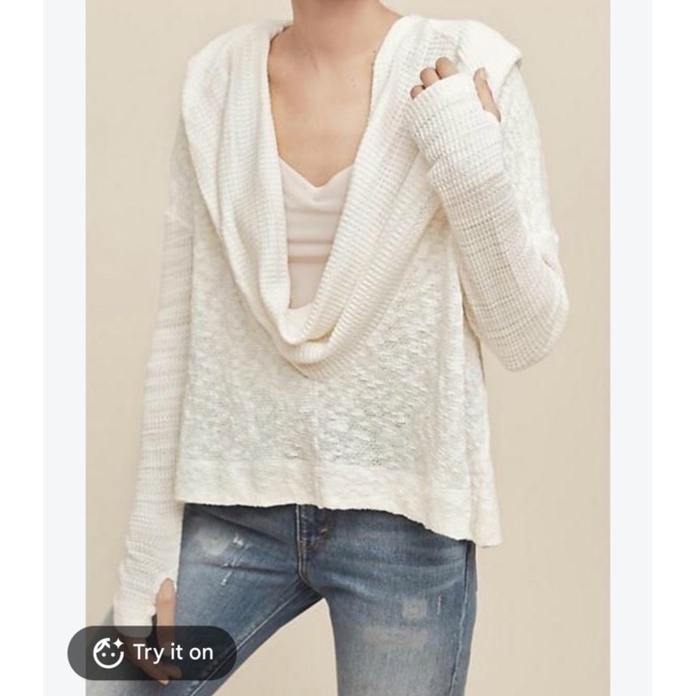 Anthropologie Saturday/Sunday Almeria Hooded Cowl Top M Cream Sweater Ivory